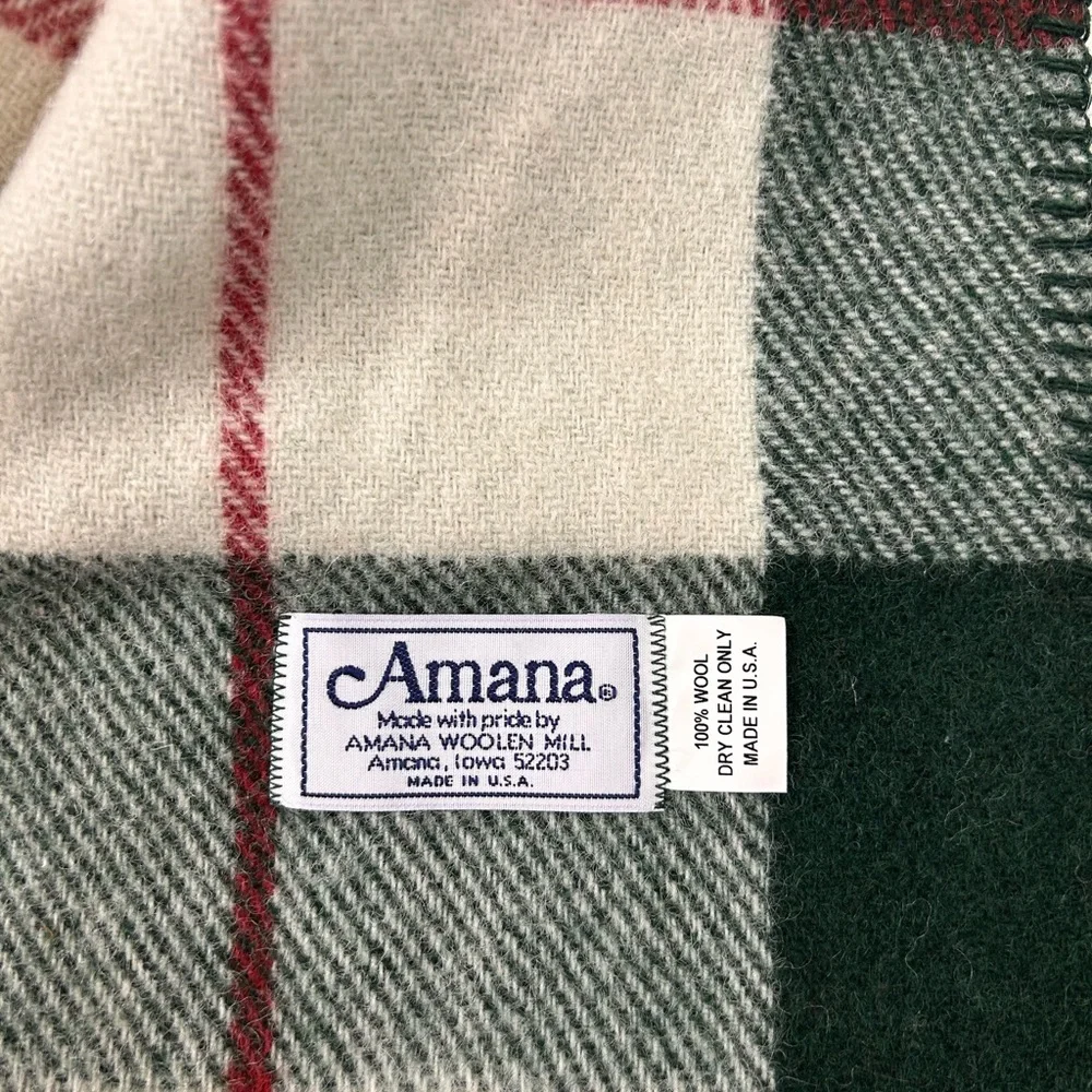 Amana‎ Woolen Mills Red and Green Plaid Wool Scarf Made in USA